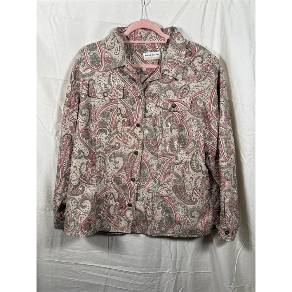 'Alfred Dunner‎ ' 100% Poly Beige Green Pink Paisley LS Jacket - Size 16 - EUC